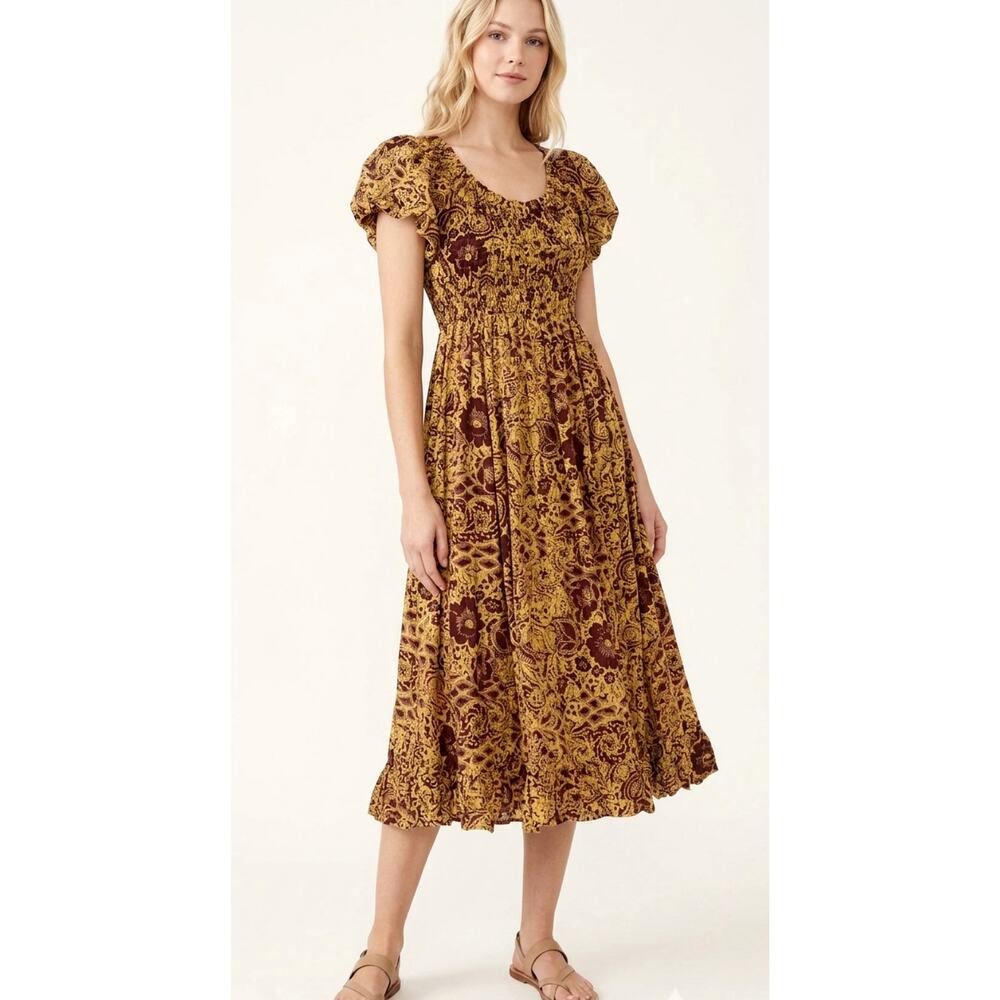ULLA JOHNSON Nanette Midi Dress in Amber 6 Floral Cotton Boho Prairie Cottage